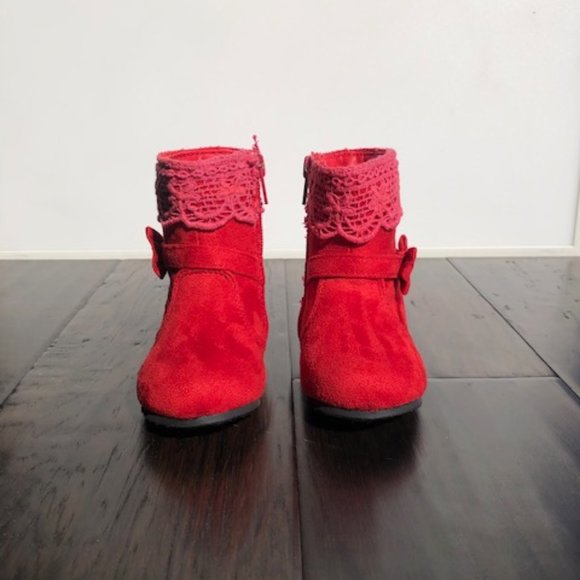 Baby Toddler Girl Faux Suede Round Toe Crochet Bow Ankle Riding Boot - Picture 10 of 12